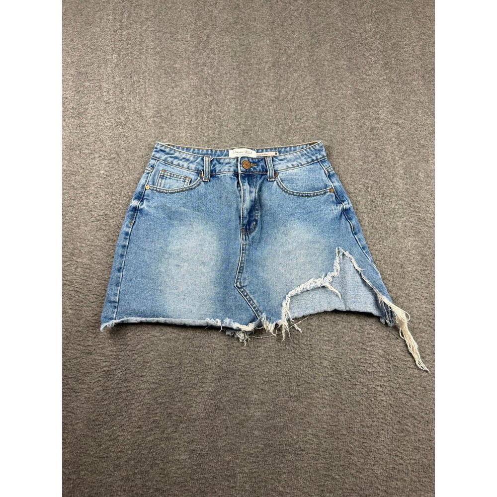 Denim Blvd Los Angeles Women's Small Blue Denim Distressed Raw Hem Mini Skirt